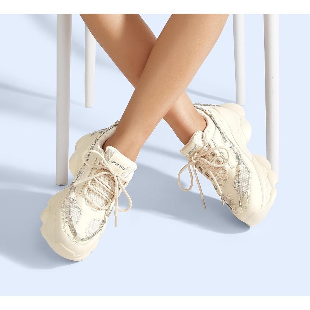 Women's 90s Chunky Sneakers Rope Platform Casual Thick Rave Walking Shoes Beige - Picture 6 of 9